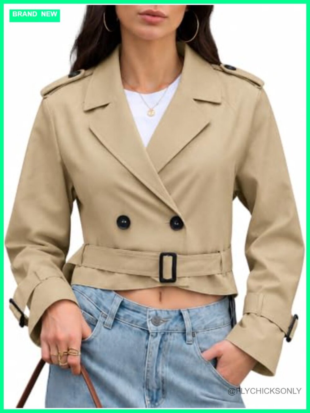 Women's Cropped Trench Coat Belted Short Jacket Windbreaker